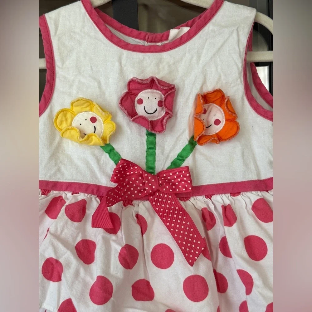 Vintage 90s Bubble romper flowers 3D applique embroidered polka dots baby girl